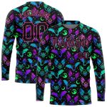 Bright Multicolored Halloween Bats 3D Pattern Long Sleeve Performance T-Shirt Custom 3D Pattern Bright Multicolored Halloween