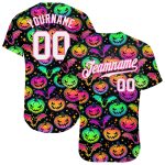 Bright Multicolored Halloween Pumpkins and Bats Custom 3D Pattern Baseball Jersey Custom 3D Pattern Bright Multicolored Halloween