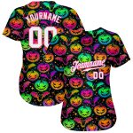 Bright Multicolored Halloween Pumpkins and Bats Custom 3D Pattern Baseball Jersey Custom 3D Pattern Bright Multicolored Halloween