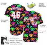 Bright Multicolored Halloween Pumpkins and Bats Custom 3D Pattern Baseball Jersey Custom 3D Pattern Bright Multicolored Halloween