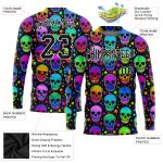 Bright Multicolored Halloween Skulls 3D Pattern Long Sleeve Performance T-Shirt Custom 3D Pattern Bright Multicolored Halloween