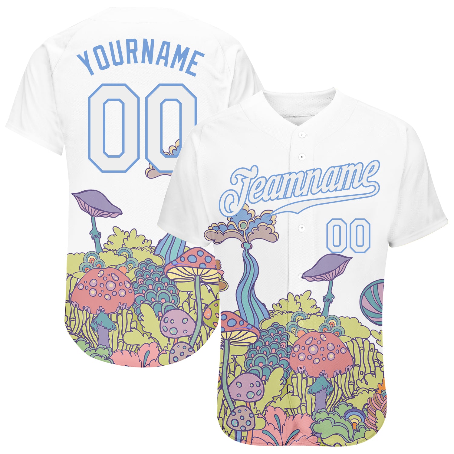 Custom 3D Pattern Design Colorful Flowers And Mushrooms Psychedelic Hallucination Authentic Baseball Jersey Colorful 3D Floral Mushroom Pattern Baseball Jersey Psychedelic Design Authentic Custom 3D Pattern Design Colorful Flowers