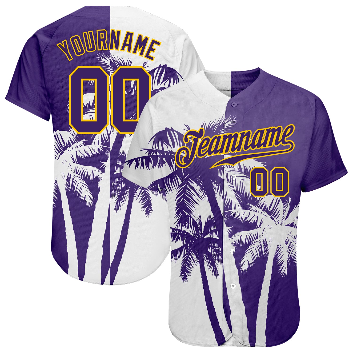 Hawaii Coconut Trees 3D Pattern Baseball Jersey Custom Design Style 6424 Custom 3D Pattern Design Hawaii Coconut Trees Authentic