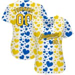Ukrainian Flag Colors Custom 3D Hearts Design Authentic Baseball Jersey Custom 3D Pattern Design Hearts Painted In The Colors
