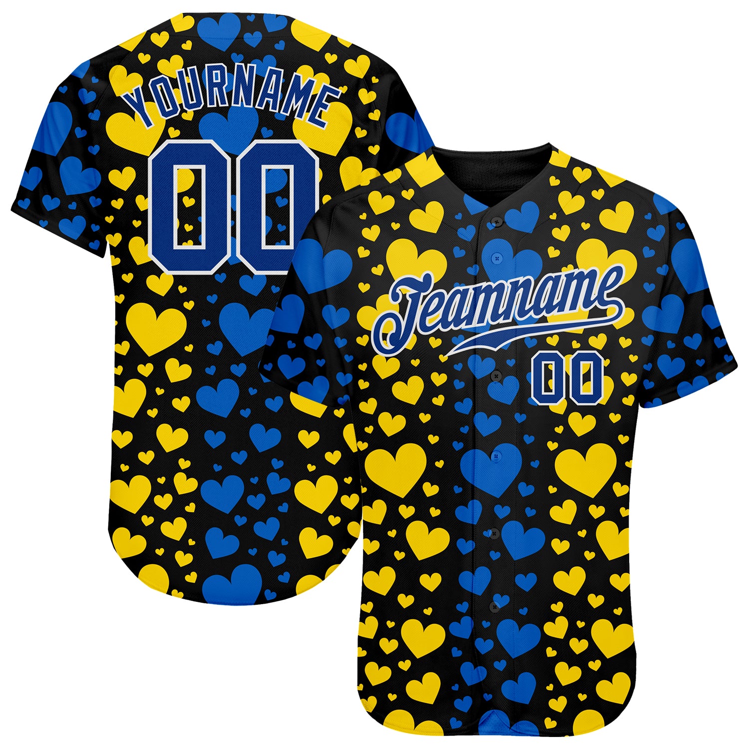 Ukrainian Flag Hearts 3D Pattern Baseball Jersey Custom Design Style 3373 Custom 3D Pattern Design Hearts Painted In The