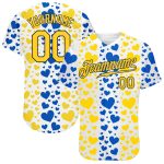 Ukrainian Flag Colors Custom 3D Hearts Design Authentic Baseball Jersey Custom 3D Pattern Design Hearts Painted In The Colors