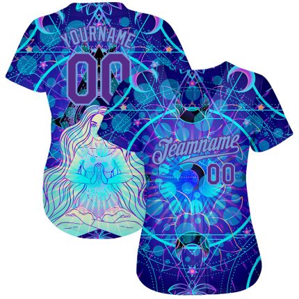 Magic Girl Meditation Lotus 3D Pattern Design Psychedelic Geometry Authentic Baseball Jersey Custom 3D Pattern Design Magic