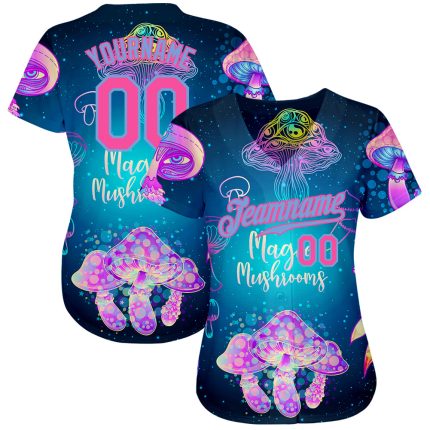 Psychedelic Magic Mushrooms 3D Pattern Baseball Jersey with Sacred Geometry Design, Authentic Style Custom 3D Pattern Design