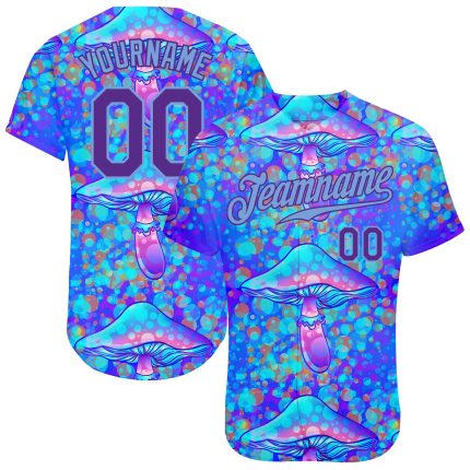 Psychedelic Magic Mushrooms 3D Pattern Design Authentic Baseball Jersey Style 6415 Custom 3D Pattern Design Magic Mushrooms