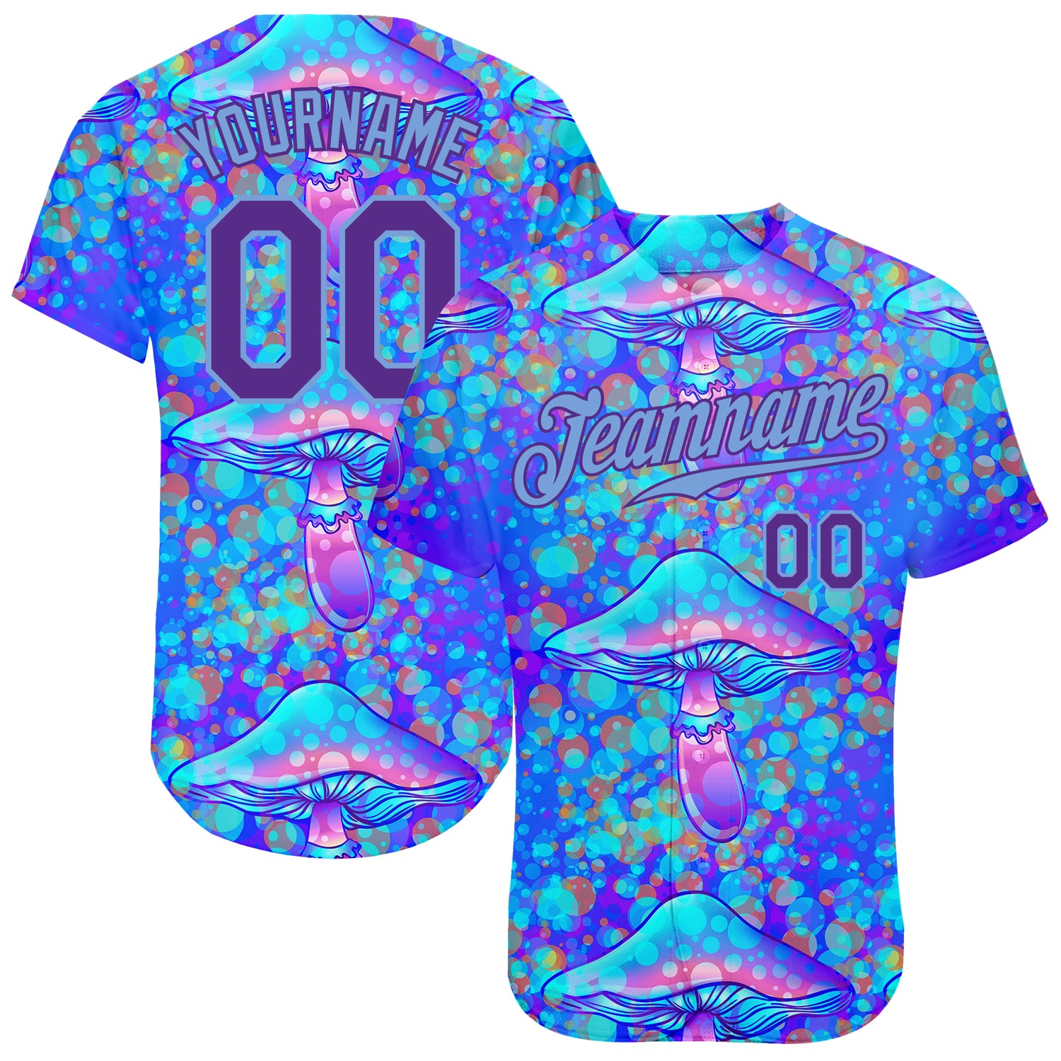 Psychedelic Magic Mushrooms 3D Pattern Design Authentic Baseball Jersey Style 6415 Custom 3D Pattern Design Magic Mushrooms