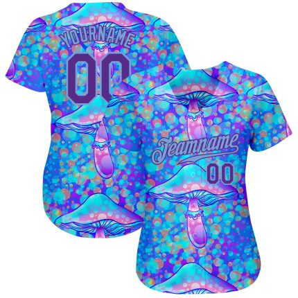 Psychedelic Magic Mushrooms 3D Pattern Design Authentic Baseball Jersey Style 6415 Custom 3D Pattern Design Magic Mushrooms