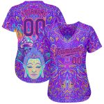 Custom 3D Pattern Sitting Buddha Baseball Jersey with Colorful Neon Background and Psychedelic Mushroom Design Custom 3D