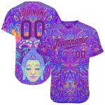 Custom 3D Pattern Sitting Buddha Baseball Jersey with Colorful Neon Background and Psychedelic Mushroom Design Custom 3D