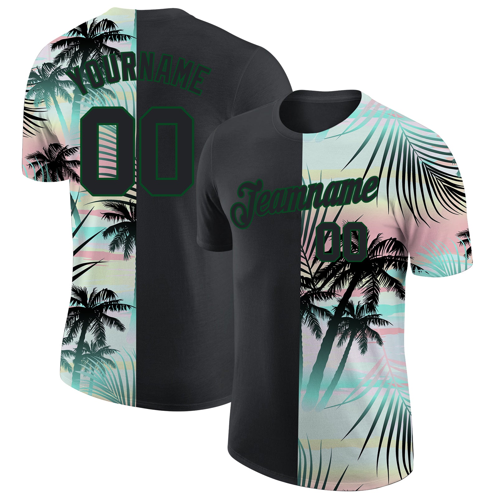 Tropical Hawaii Palm Leaves 3D Pattern Performance T-Shirt, Custom Design Custom 3D Pattern Design Tropical Hawaii Palm Leaves