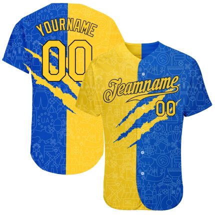 Ukrainian Flag Custom 3D Pattern Baseball Jersey - Authentic Team Apparel Custom 3D Pattern Design Ukrainian Flag Authentic