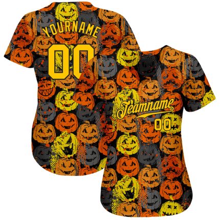 Halloween Pumpkins 3D Pattern Authentic Baseball Jersey Custom Design Custom 3D Pattern Halloween Pumpkins Authentic Baseball