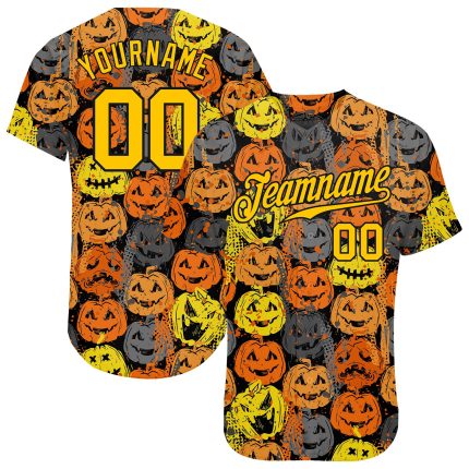Halloween Pumpkins 3D Pattern Authentic Baseball Jersey Custom Design Custom 3D Pattern Halloween Pumpkins Authentic Baseball