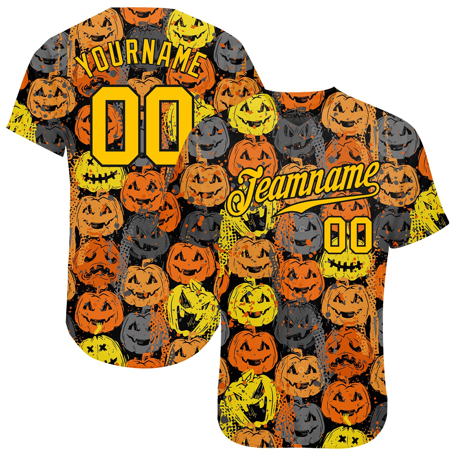 Halloween Pumpkins 3D Pattern Authentic Baseball Jersey Custom Design Custom 3D Pattern Halloween Pumpkins Authentic Baseball