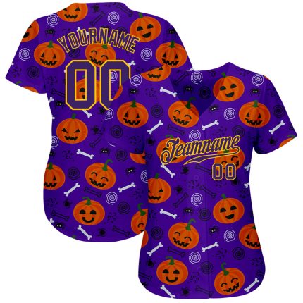 Halloween Pumpkins 3D Pattern Custom Baseball Jersey Style 7456 Custom 3D Pattern Halloween Pumpkins Authentic Baseball Jersey