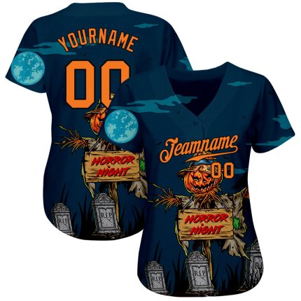Halloween Pumpkins 3D Pattern Authentic Baseball Jersey for Horror Night Custom 3D Pattern Halloween Pumpkins Horror Night