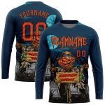 Halloween Pumpkins 3D Pattern Performance Long Sleeve T-Shirt for Horror Night Fun Custom 3D Pattern Halloween Pumpkins Horror