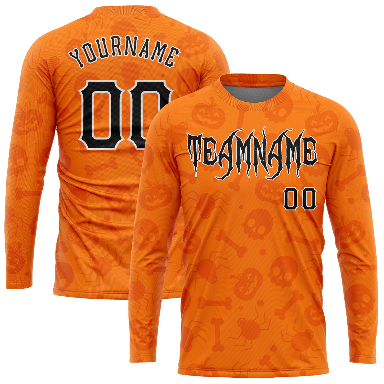 Halloween Pumpkins Skulls Candies Spiders 3D Pattern Long Sleeve Performance T-Shirt Custom 3D Pattern Halloween Pumpkins