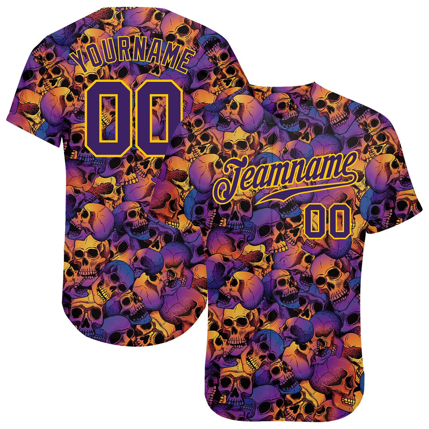 Halloween Skulls Custom 3D Pattern Baseball Jersey - Authentic Style 2635 Custom 3D Pattern Halloween Skulls Authentic Baseball