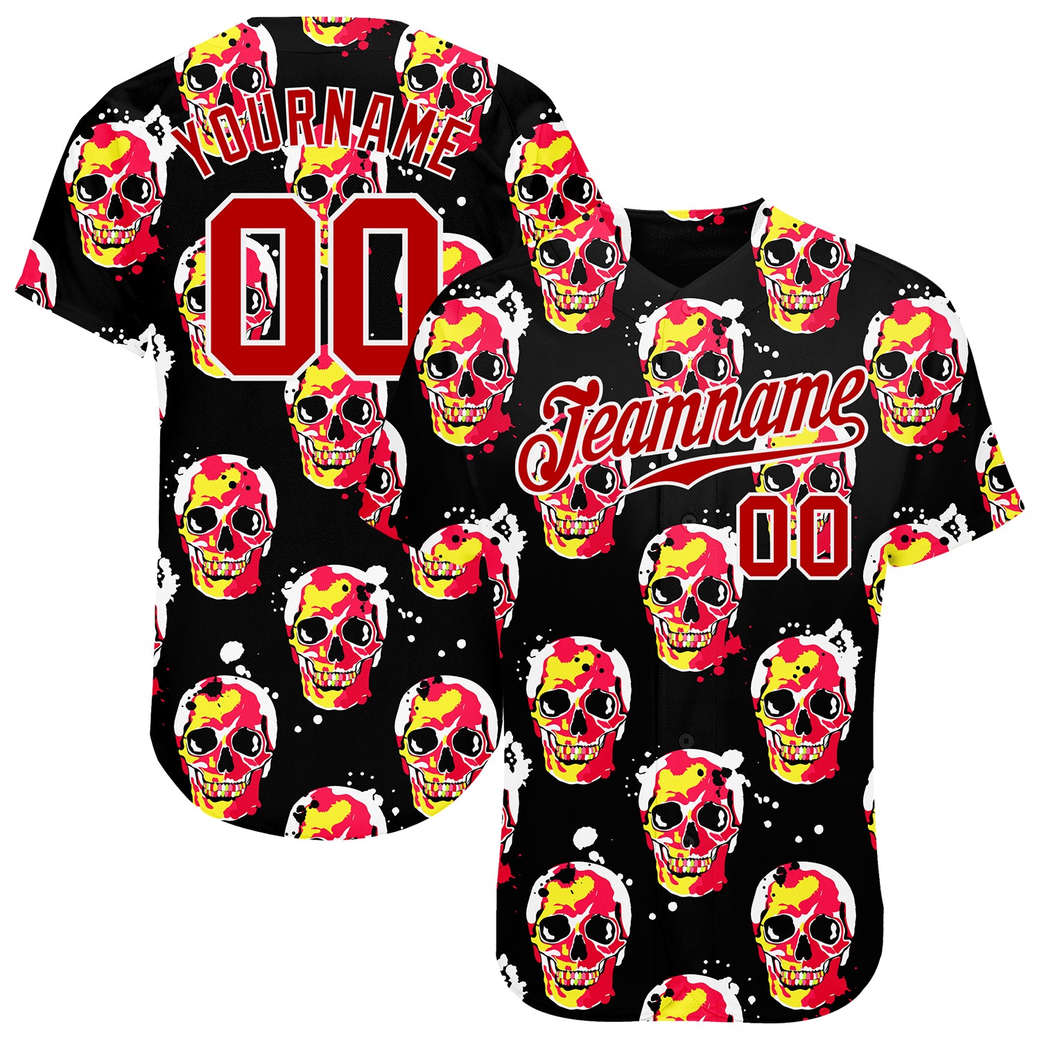Halloween Skull 3D Pattern Baseball Jersey - Custom Style 3141 Custom 3D Pattern Halloween Skulls Authentic Baseball Jersey