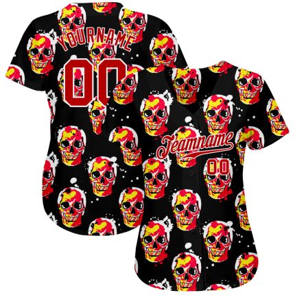 Halloween Skull 3D Pattern Baseball Jersey - Custom Style 3141 Custom 3D Pattern Halloween Skulls Authentic Baseball Jersey