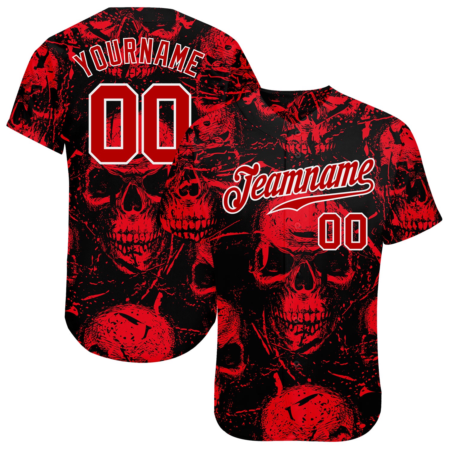 Halloween Skulls Custom 3D Pattern Baseball Jersey - Authentic Style 6020 Custom 3D Pattern Halloween Skulls Authentic Baseball