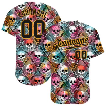Halloween Skull 3D Pattern Baseball Jersey - Custom Authentic Style 9261 Custom 3D Pattern Halloween Skulls Authentic Baseball