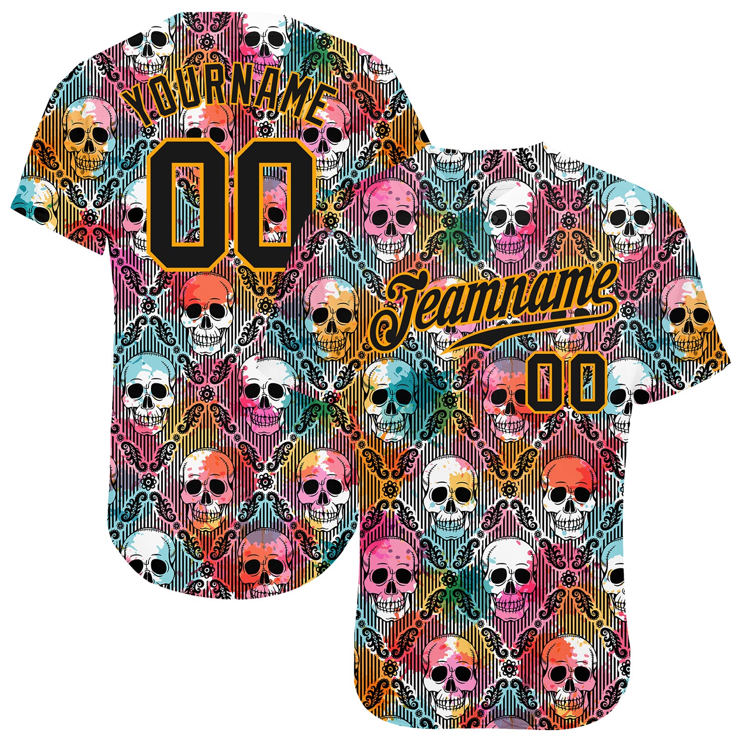 Custom 3D Pattern Halloween Skulls Authentic Baseball Jersey Style 9261 Halloween Skull 3D Pattern Baseball Jersey - Custom Authentic Style 9261 Custom 3D Pattern Halloween Skulls Authentic Baseball