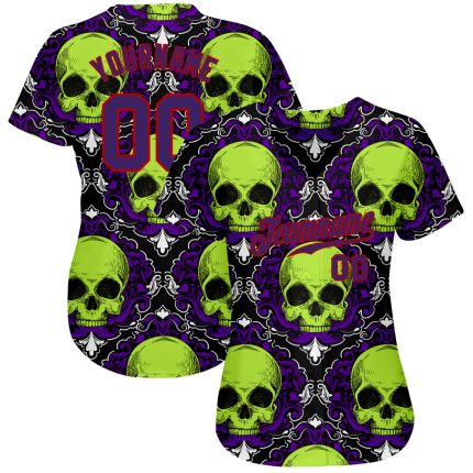 Custom Halloween Skulls 3D Pattern Baseball Jersey - Authentic Style 9299 Custom 3D Pattern Halloween Skulls Authentic Baseball
