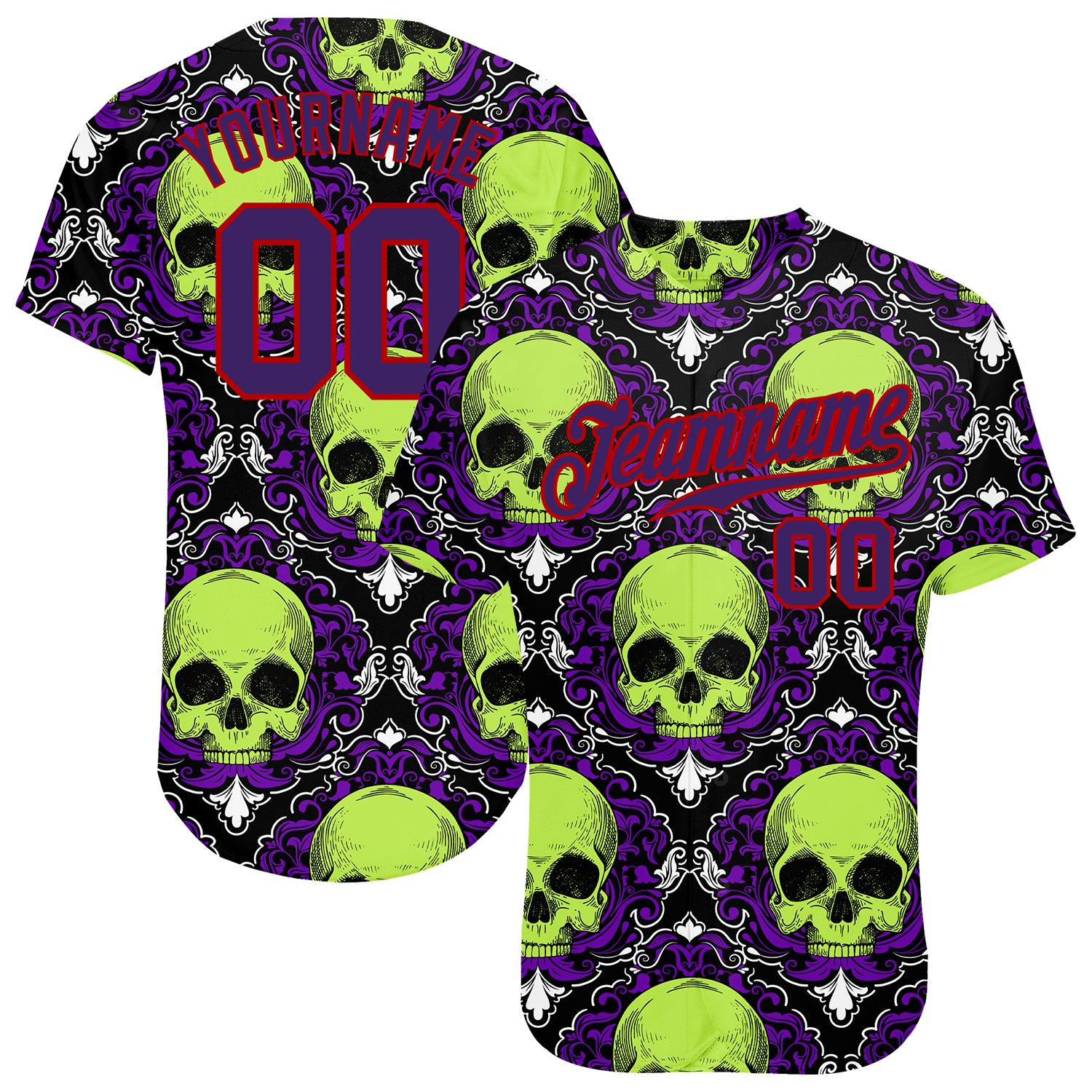Custom Halloween Skulls 3D Pattern Baseball Jersey - Authentic Style 9299 Custom 3D Pattern Halloween Skulls Authentic Baseball