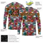 Halloween Skulls 3D Pattern Long Sleeve Performance T-Shirt - Custom Fit Custom 3D Pattern Halloween Skulls Long Sleeve Performance