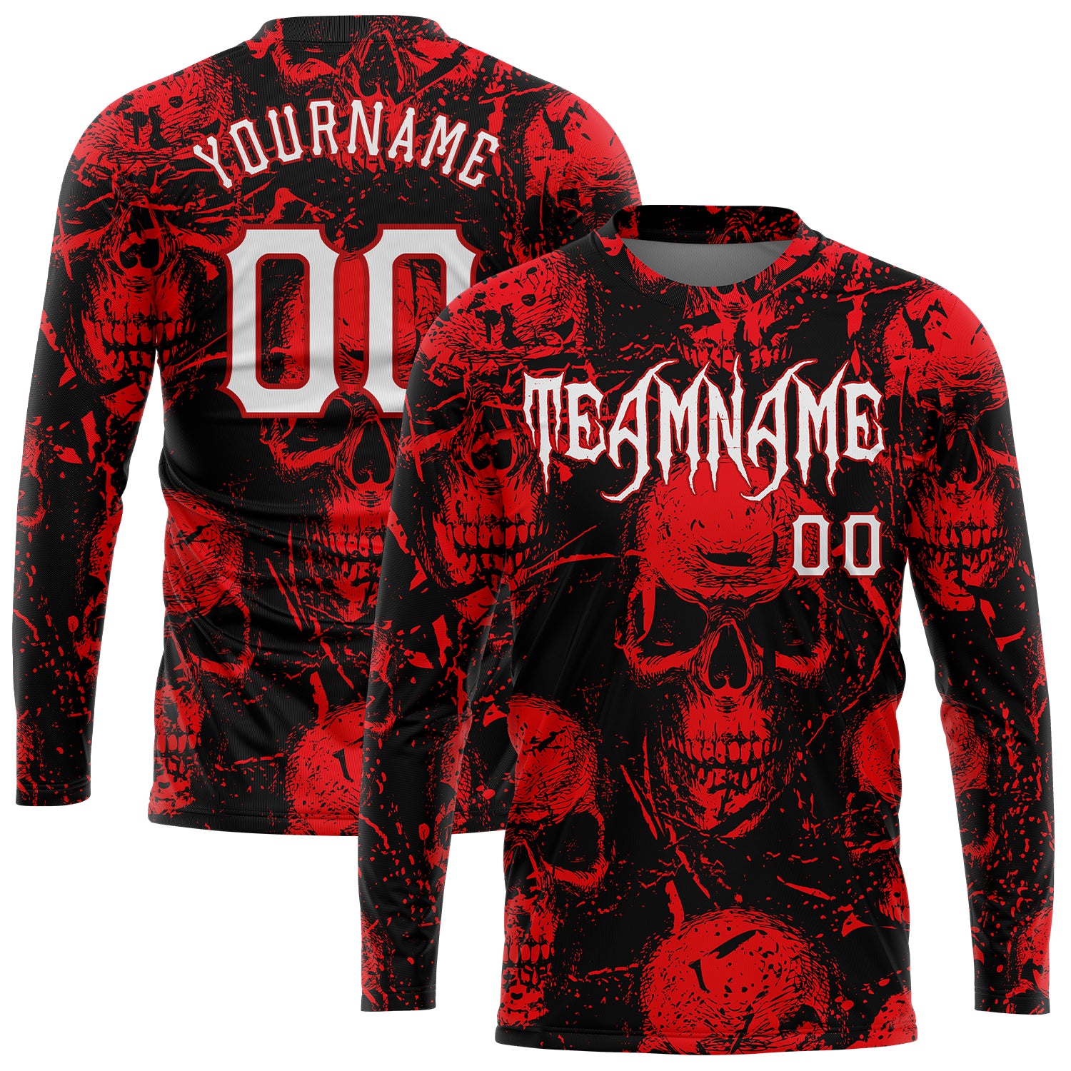 Halloween Skulls 3D Pattern Long Sleeve Performance T-Shirt - Custom Style 3887 Custom 3D Pattern Halloween Skulls Long Sleeve