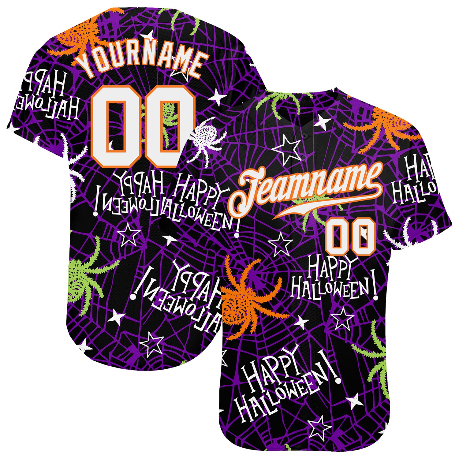 Happy Halloween Spiders Custom 3D Pattern Baseball Jersey Authentic Custom 3D Pattern Happy Halloween Spiders Authentic Baseball