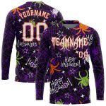 Happy Halloween Spiders Custom 3D Pattern Long Sleeve Performance T-Shirt Custom 3D Pattern Happy Halloween Spiders Long