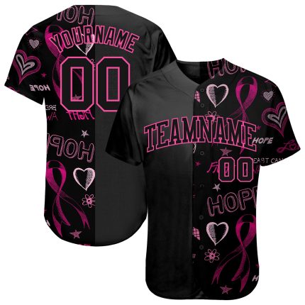 Breast Cancer Awareness Pink Ribbon Womens Authentic Baseball Jersey - Custom Style 6100 Custom 3D Pink Ribbon Breast Cancer