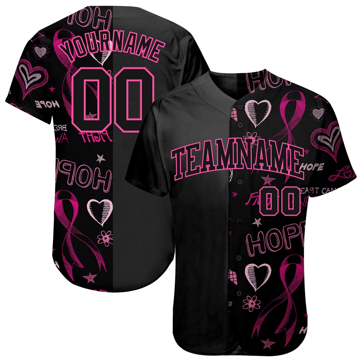 Breast Cancer Awareness Pink Ribbon Womens Authentic Baseball Jersey - Custom Style 6100 Custom 3D Pink Ribbon Breast Cancer