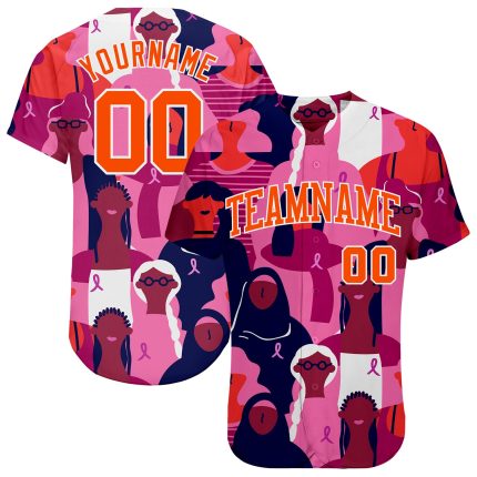 3D Pink Ribbon Breast Cancer Awareness Jersey for Women Health Care Support - Authentic Baseball Style 6790 Custom 3D Pink
