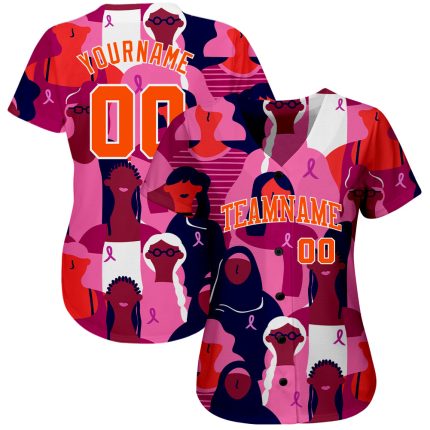 3D Pink Ribbon Breast Cancer Awareness Jersey for Women Health Care Support - Authentic Baseball Style 6790 Custom 3D Pink