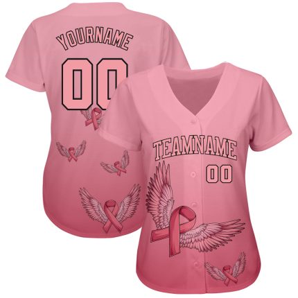 Breast Cancer Awareness Pink Ribbon Angel Wings Womens Jersey Authentic Baseball 3D Design Support Health Care Custom 3D