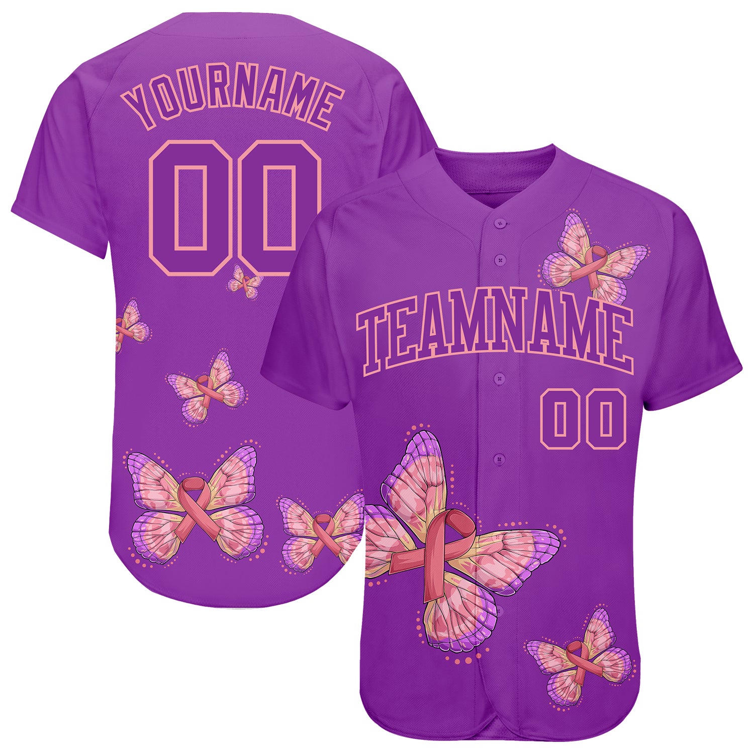 Breast Cancer Awareness Womens 3D Pink Ribbon Baseball Jersey with Butterfly Wings for Health Care Support Custom 3D Pink