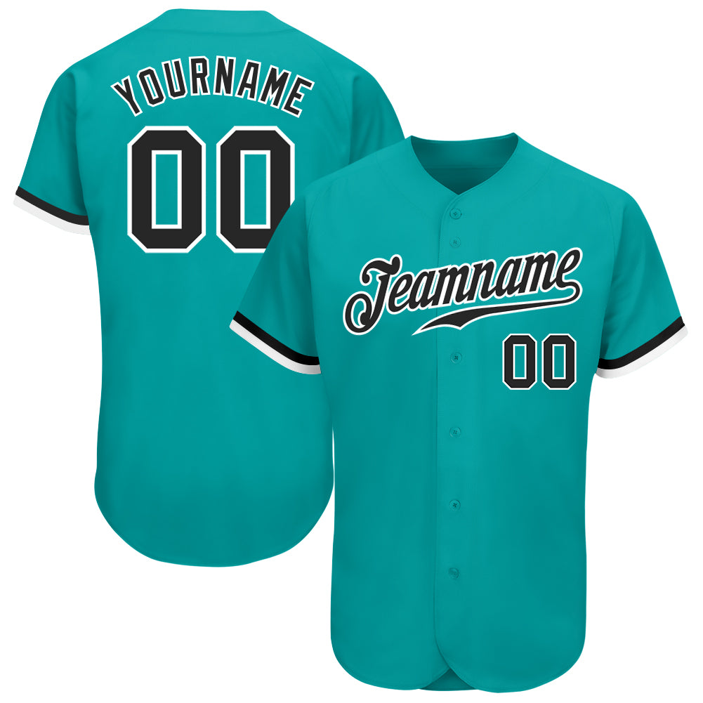 Aqua Black-White Custom Baseball Jersey - Authentic Team Apparel Custom Aqua Black-White Authentic Baseball Jersey