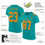 Aqua Blaze Orange Authentic Football Jersey Custom Mesh Design is Perfect for Fans Custom Aqua Blaze Orange Mesh Authentic
