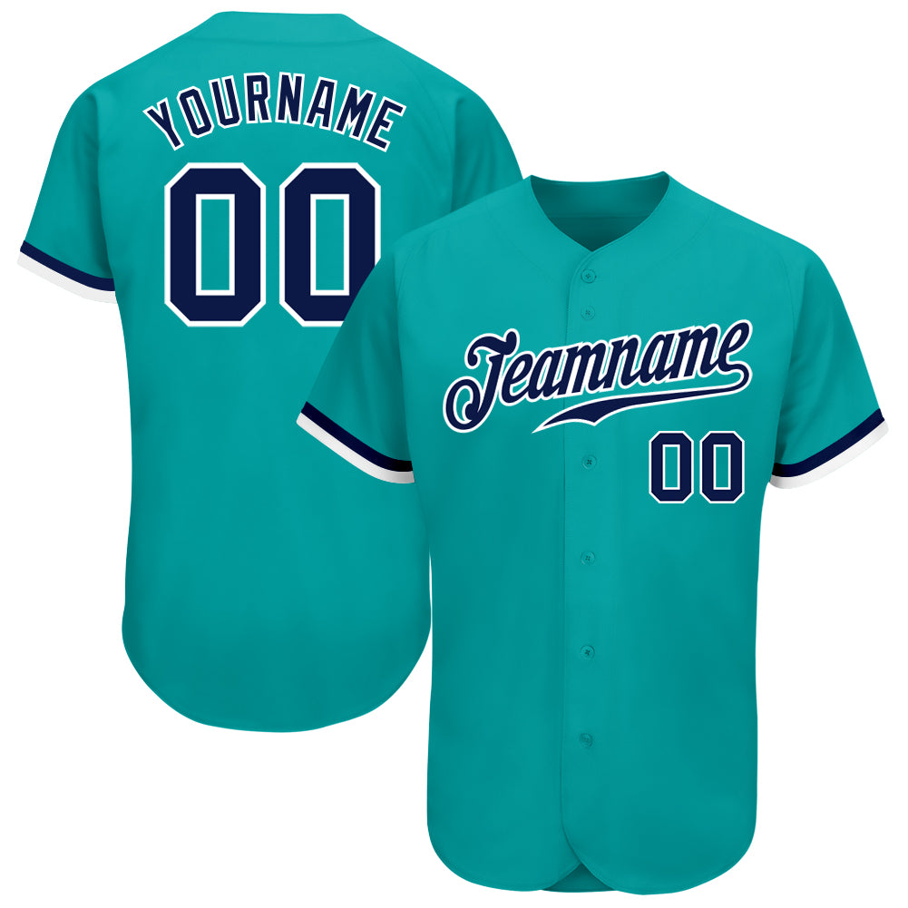 Custom Navy-White Authentic Baseball Jersey - Personalized Aqua Design Custom Aqua Navy-White Authentic Baseball Jersey