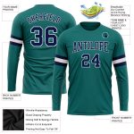 Aqua Navy White Long Sleeve Performance T-Shirt Custom Design for Comfort Custom Aqua Navy-White Long Sleeve Performance