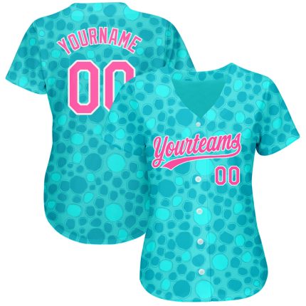 Aqua Pink White 3D Pattern Baseball Jersey - Custom Authentic Design for Fans Custom Aqua Pink-White 3D Pattern Design Authentic