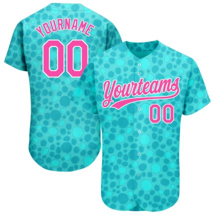 Aqua Pink White 3D Pattern Baseball Jersey - Custom Authentic Design for Fans Custom Aqua Pink-White 3D Pattern Design Authentic